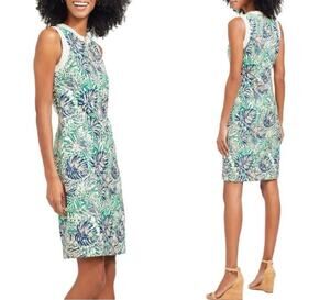 J. McLaughlin Sandra Zip Shift Dress - 0 Green Botanical Jacquard Preppy Luxury